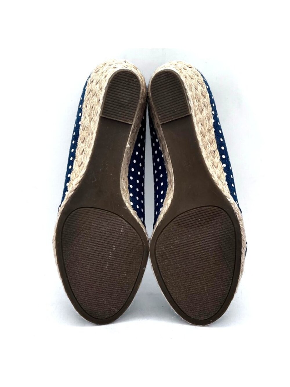Amelia Grace Blue Polka Dot Open-Toe Wedge Shoes Braid Rope Detail Womens 9.5 - Picture 7 of 13
